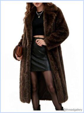 Long Faux Fur Coat Fluffy Shaggy Warm Furry Jacket